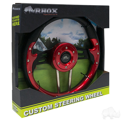 RHOX Golf Cart Steering Wheel -Aviator 4 Red Grip/Black Spokes 13" Diameter