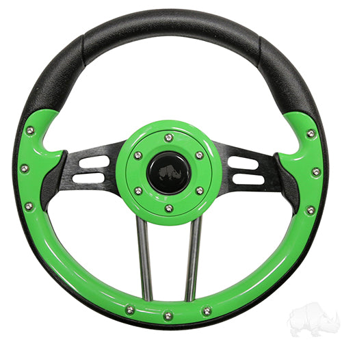 Golf Cart Golf Cart Steering Wheel - Aviator 4 -13" Diameter (Lime Green Grip/Black Spokes)