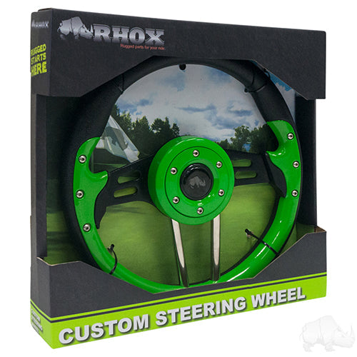 Golf Cart Golf Cart Steering Wheel - Aviator 4 -13" Diameter (Lime Green Grip/Black Spokes)