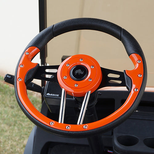 Golf Cart Golf Cart Steering Wheel - Aviator 4 -13" Diameter (Orange Grip/Black Spokes)