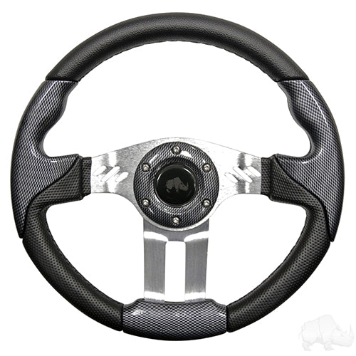 Golf Cart Golf Cart Steering Wheel - Aviator 5 -13" Diameter (Carbon Fiber Grip/Brushed Aluminum Spokes)