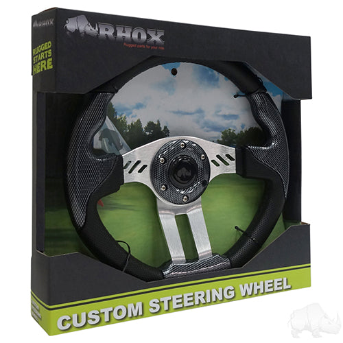 Golf Cart Golf Cart Steering Wheel - Aviator 5 -13" Diameter (Carbon Fiber Grip/Brushed Aluminum Spokes)