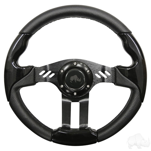 RHOX Golf Cart Steering Wheel -Aviator 5 Black Grip/Black Spokes 13" Diameter