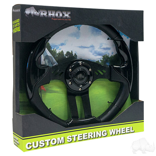 RHOX Golf Cart Steering Wheel -Aviator 5 Black Grip/Black Spokes 13" Diameter