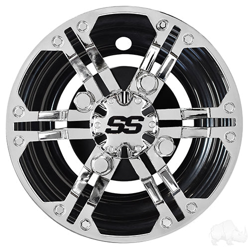 Wheel Cover, SET OF 4, 8" Daytona Chrome with Black