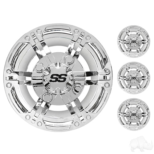 Golf Cart Wheel Cover - SET OF 4 - 8" Daytona Chrome