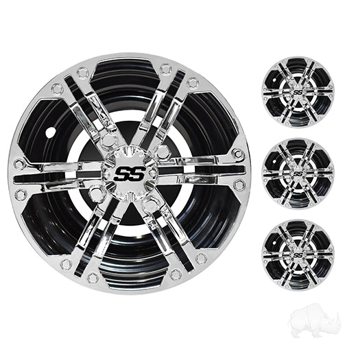 Wheel Cover, SET OF 4, 10" Daytona Chrome with Black