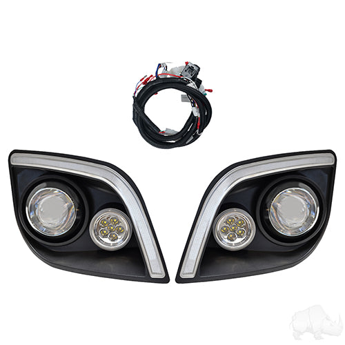 RHOX LED Head Lights w/ RGBW Accent Lights, E-Z-Go Express Includes Retrofit Kit to OEM Harness