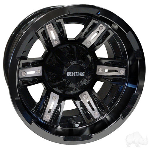 12" Golf Cart Wheel, Gloss Black Rim, 12x7 ET-25