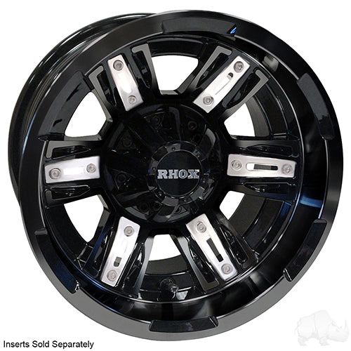 12" Golf Cart Wheel, Gloss Black Rim, 12x7 ET-25