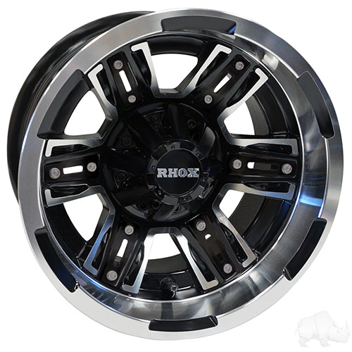 12" Golf Cart Wheel, Machined Matte Black Rim, 12x7 ET-25