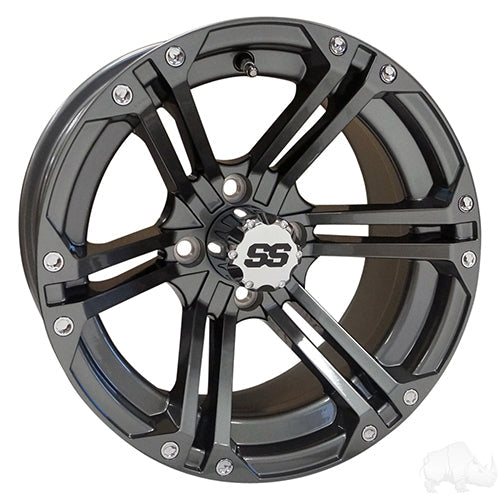 14" Golf Cart Wheel, Gun Metal Gray Rim, 14x7 ET-25