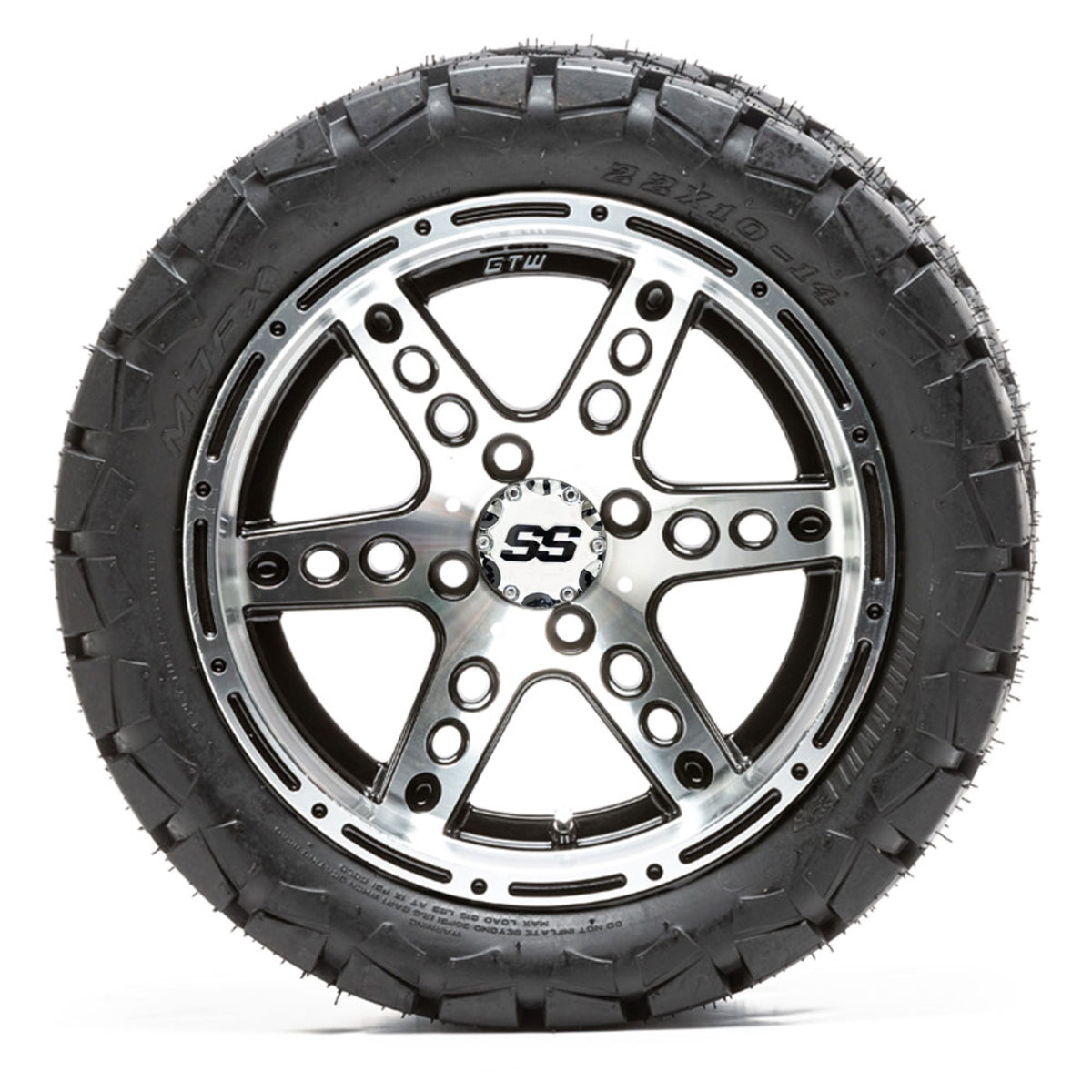 14" GTW Dominator Black and Machined Wheels with 22" Timberwolf Mud Tires "‚Äú Set of 4