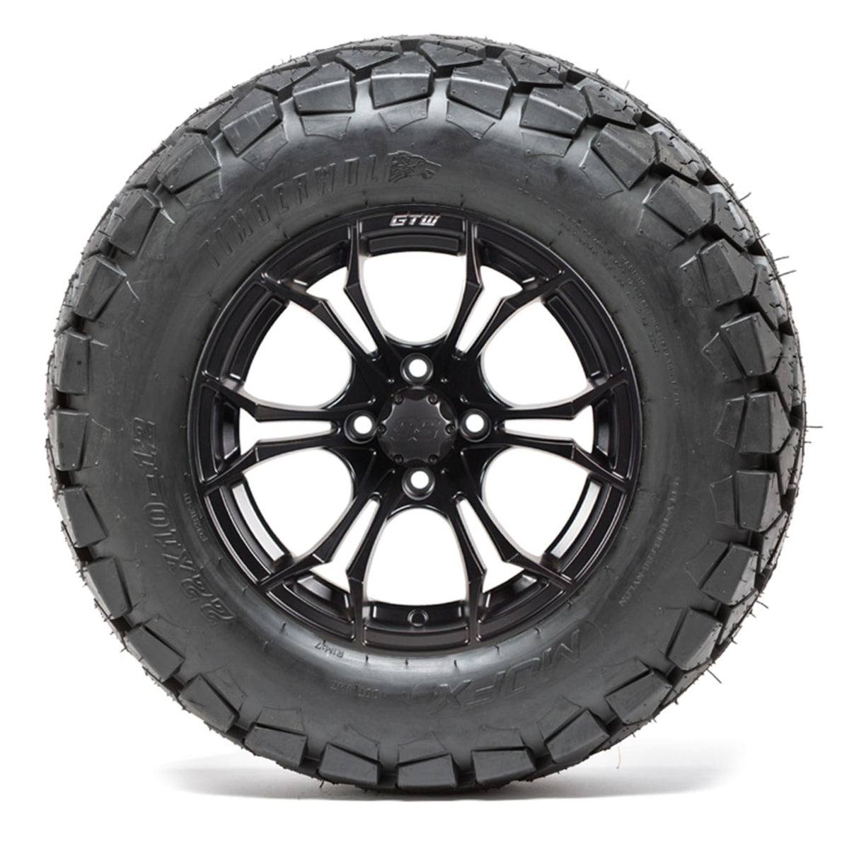 12" GTW Spyder Black and Machined Wheels with 22" Timberwolf Mud Tires "‚Äú Set of 4