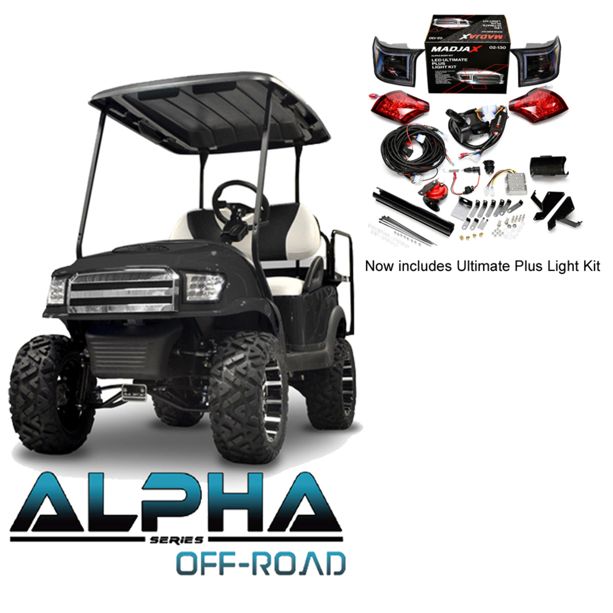 Club Car Precedent/Tempo ALPHA Off-Road Body Kit in Black with Ultimate Plus Light Kit