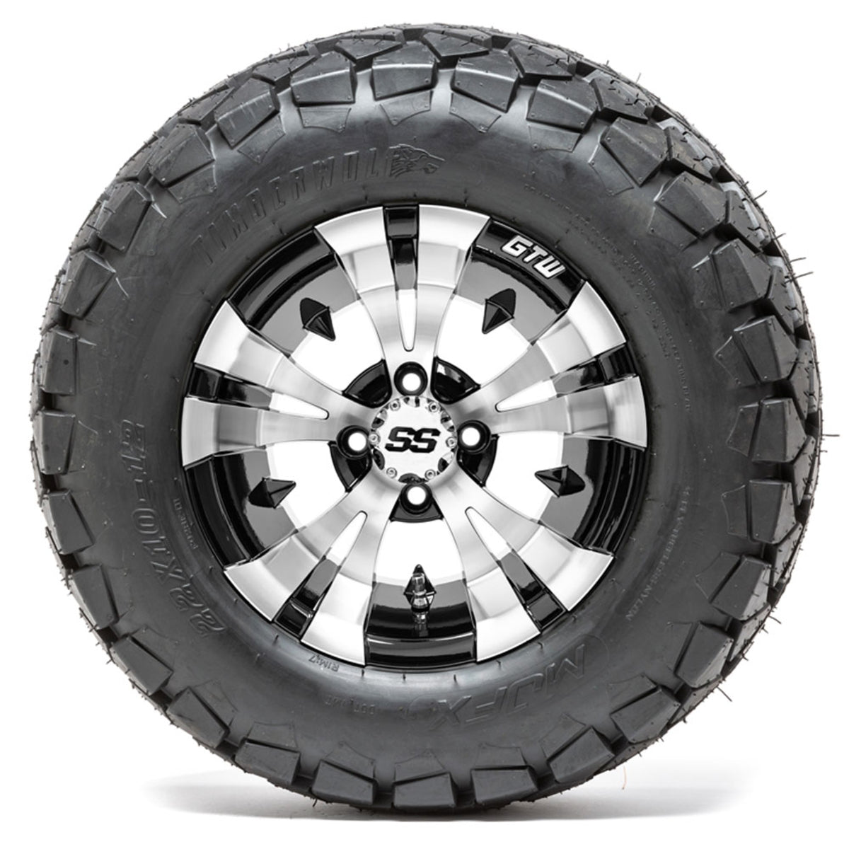 12" GTW Vampire Black and Machined Wheels with 22" Timberwolf Mud Tires "‚Äú Set of 4