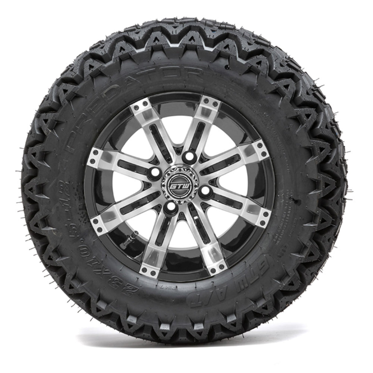 12" GTW Tempest Black and Machined Wheels with 23" Predator A/T Tires "‚Äú Set of 4